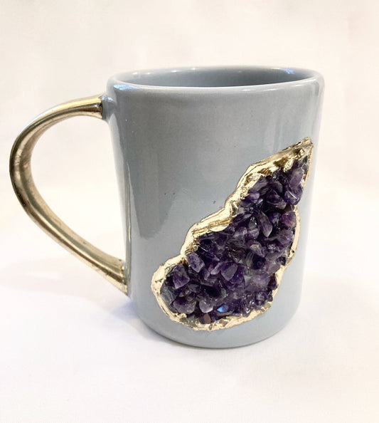 Set of 2 | Amethyst Crystal Gemstones Ceramic Mugs